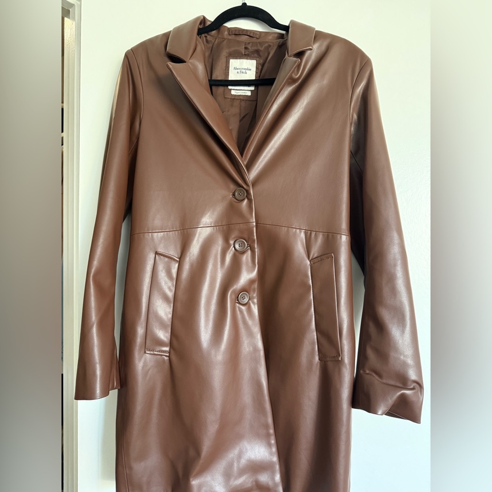 Abercrombie Brown Vegan Leather Blazer size small Great condition